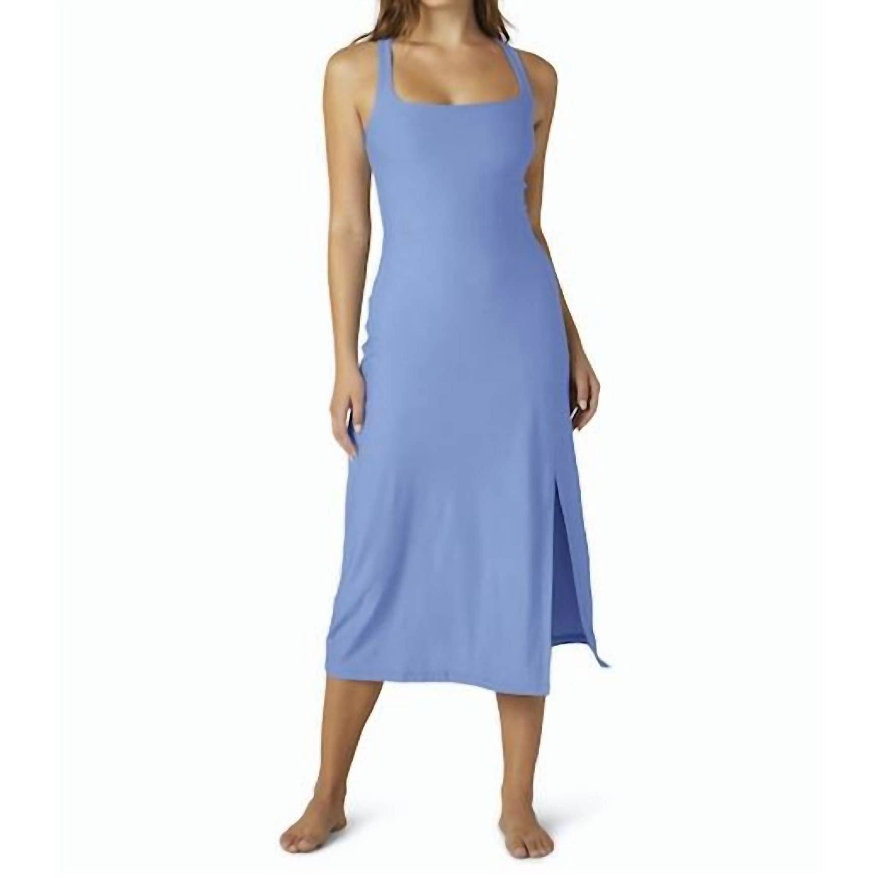 New Beyond Yoga Featherweight Getaway Dress In Flower Blue Heather